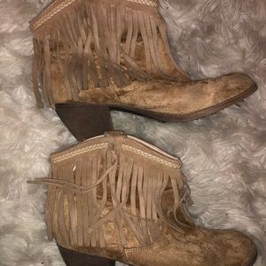 Real suede fringe booties